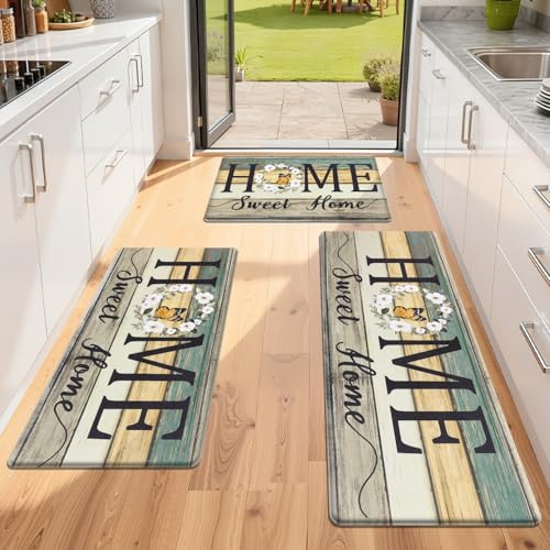Yamaziot Anti Fatigue Kitchen Rug Set of 3, Non-Slip Cushioned Floor Mats - color: Green/Multi, size: 17.3"x27"+17.3"x35"+17.3"x 47"