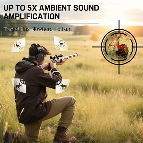 Electronic Ear Protection for Shooting with 5X Sound Amplification, Active Ear Protection for Gun Range, Gun Range Hearing Protection Muffs, NRR 26dB Noise Reduction Headphones for Hunting/Shooting - color: Black