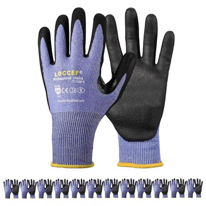 LOCCEF Level 5/A4 Cut Resistant Work Gloves, Touchscreen - color: Blue 12-pairs