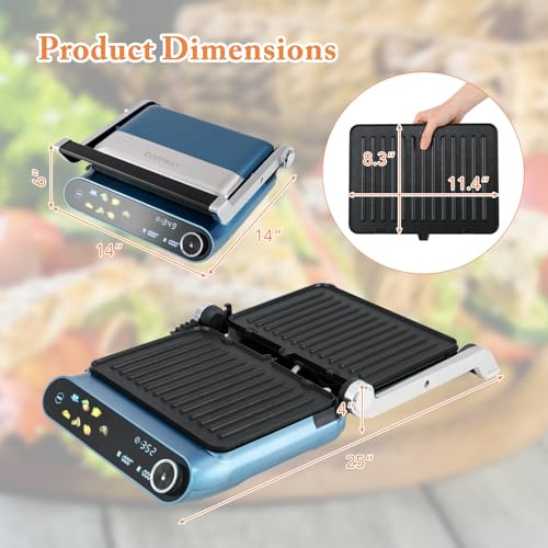 COSTWAY Panini Press, 1200W Sandwich Maker with LED Touch Panel