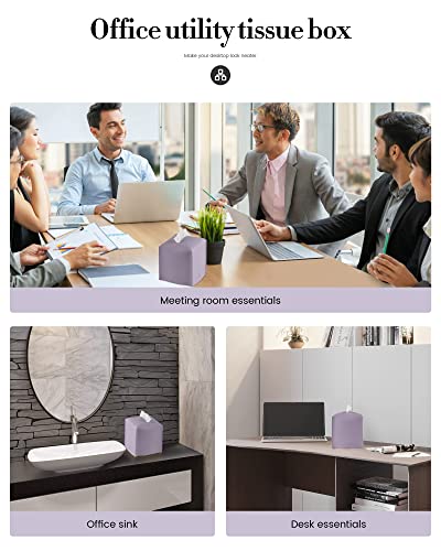 Tissue Box Cover, Jeethemy Square PU Leather Tissue Box Holder, Modern Tissue Case Facial Paper Organizer Dispenser，5X5X5'',Double Purple - color: Double Purple