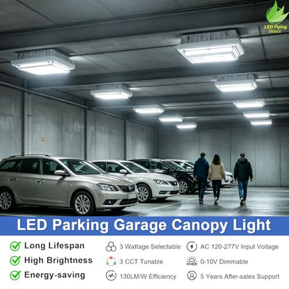 55W LED Parking Garage Canopy Light, 30W/40W/55W Selectable, 3CCT Dimmable - size: 1-Pack