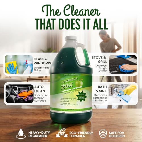 Advanage 20X All Purpose Cleaner Concentrate – The Wonder Cleaner 128 fl oz Green Apple Cleaning Supplies for Bathroom Cleaner, Floor Cleaner, Multipurpose Cleaner | Made in USA Multisurface Cleaner - size: 128 Fl Oz (Pack of 1)