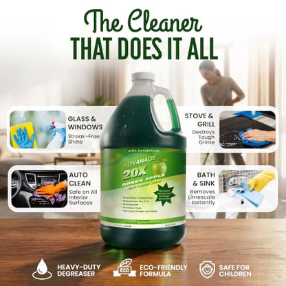 Advanage 20X All Purpose Cleaner Concentrate – The Wonder Cleaner 128 fl oz Green Apple Cleaning Supplies for Bathroom Cleaner, Floor Cleaner, Multipurpose Cleaner | Made in USA Multisurface Cleaner - size: 128 Fl Oz (Pack of 1)