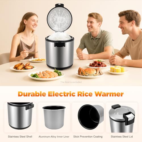 Electric Rice Warmer, 23L/6Gal Commercial Stainless Steel Electric Food Warmer with Rice Spoon & Cover Heavy Duty Rice Warmer 100 Cups Adjustable Warm Function Only (Silver) - color: Silver