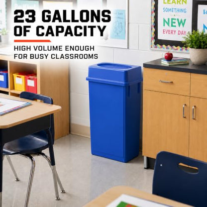 23 Gallon Slim Jim Rectangular Dark Blue Trash Can with Lid | 3 PACK - color: Dark Blue with Lid