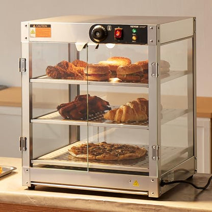 VEVOR 3-Tier Commercial Food Warmer Display, 800W Food Display Warmer with Light to Enhance Food Display, 86℉~185℉ Temperature Control, 90L Large Capacity for Hamburger, Pizza, Bread, Fried Chicken - size: 3-Tier-95Qt