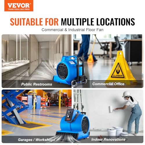 VEVOR Air Mover, 1 HP 4000 CFM Carpet Dryer for Cooling and Ventilating, Portable Floor Blower Fan with 3 Blowing Angles and Time Function, for Janitorial, Home, Commercial Use - size: 4000 CFM (1 HP)