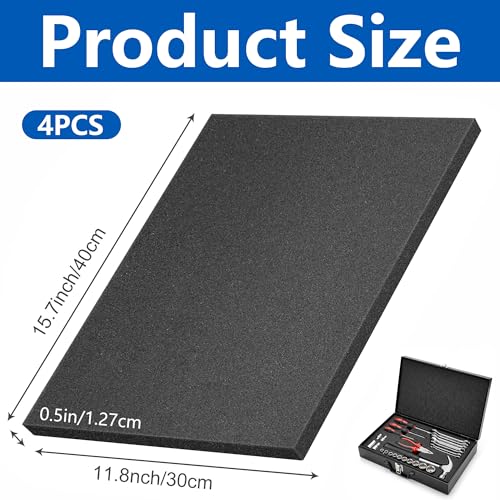4 Pcs Black Polyurethane Foam Sheet, Cuttable Foam Inserts for Cases - color: 16x12x0.5Inch - 4Pcs