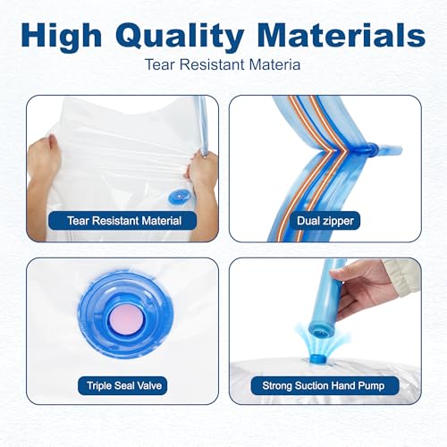 HOUSE DAY 22 Pack Vacuum Storage Bags with Pump,Space Saving Vacuum Seal Bags For Clothing Travel,4 Jumbo/4 Large/4 Medium/4 Small, 4S Roll/2XXS Roll Bags, Hand Pump Included, Sealer Clothes Storage - size: 22 Combo