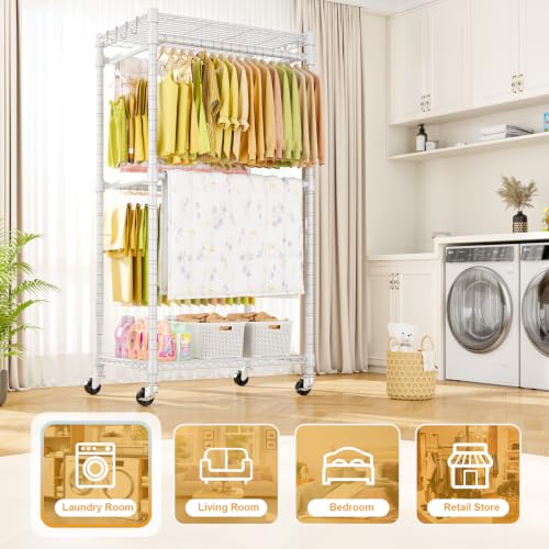 ULIFHOME P4 Rolling Clothes Rack, Clothing Racks for Hanging Clothes, White - color: White, size: P4