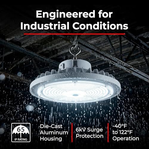 RAB Lighting H15XLB/480 UFO High Bay Lighting 240W LED High Bay Light Field Selectable Wattage and CCT 480V Black Industrial Warehouse Fixture IP65 0-10V Dimming DLC Premium (480, Volts)
