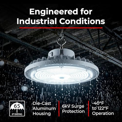 RAB Lighting H15XLB/480 UFO High Bay Lighting 240W LED High Bay Light Field Selectable Wattage and CCT 480V Black Industrial Warehouse Fixture IP65 0-10V Dimming DLC Premium (480, Volts)