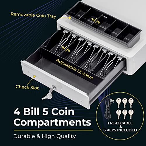Volcora Cash Register Drawer & Tablet Stand with Lock for (POS) Point of Sale System, Anti-Theft, White