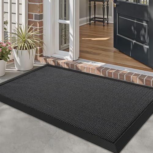 LUMI Outdoor Door Mat Traps & Hides Dirt 32x47, Outside Entrance, Black - color: Black, size: 2'8" x 3'11" (32"x47")