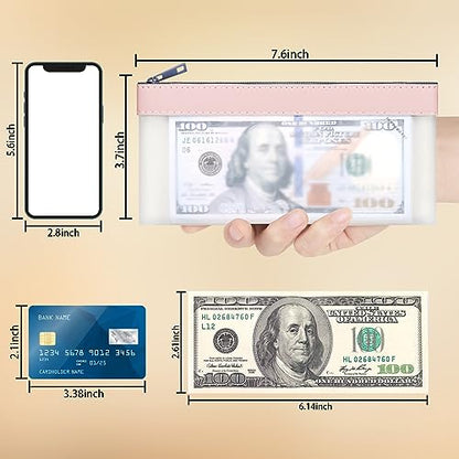 4pcs Storage Bags with Zipper, Pink TPU Money Pouch, Clear Bank Deposit Bags, Waterproof Cash Bag for Collectors, Multi-Purpose Check Wallet (Pink, 7.6 x 3.7 inch, 4 Bags) - color: pink