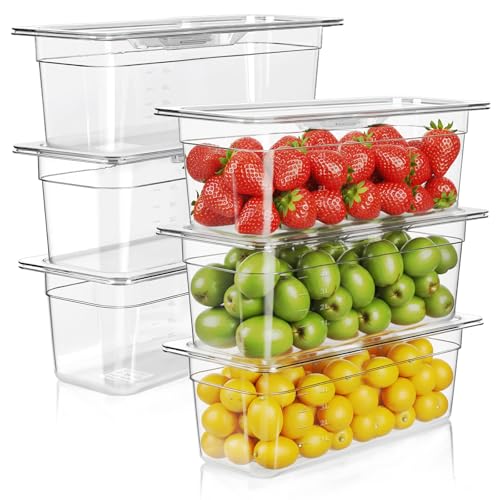 West Bay 6-Pack 1/3 Size 6''Deep NSF Polycarbonate Food Pans with Lids - color: 6" Deep 6 Pack, size: 1/3