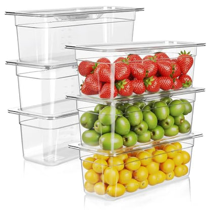 West Bay 6-Pack 1/3 Size 6''Deep NSF Polycarbonate Food Pans with Lids - color: 6" Deep 6 Pack, size: 1/3