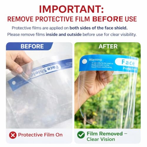 50 Pack Face Shield Direct Splash Protection Plastic Adjustable Transparent Anti-Spitting Protective Mask Visor Shield, Clear Face Shield for man and women - size: 50 Count (Pack of 1)