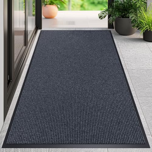CHICHIC 4'x6' Indoor Outdoor Heavy Duty Door mat, Welcome Front Door Mat for Home Entrance, Super Water Absorbent Large Commercial Floor Mats, Non Slip Rubber Back Entryway Rugs for Garage (Grey) - size: 4'x 6'