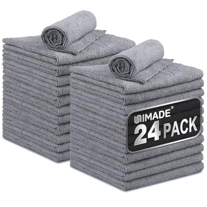 UNIMADE Microfiber Cleaning Cloth, 24 Pack Reusable Microfiber Towels - color: Grey, size: 24pk