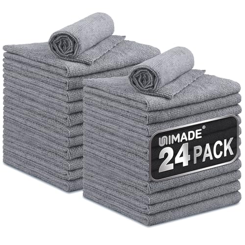 UNIMADE Microfiber Cleaning Cloth, 24 Pack Reusable Microfiber Towels - color: Grey, size: 24pk