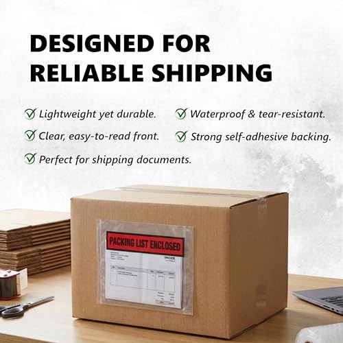 Pack of 1200 Packing Slips Pouches 4.5" x 5.5", Clear Adhesive Invoice Packing Slip Envelopes Pouches, Shipping Label Sleeves, Top Loading Packings List Enclosed Packings Lists Envelopes Pouches