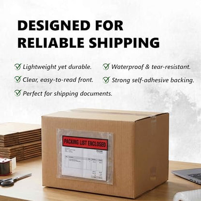 Pack of 1200 Packing Slips Pouches 4.5" x 5.5", Clear Adhesive Invoice Packing Slip Envelopes Pouches, Shipping Label Sleeves, Top Loading Packings List Enclosed Packings Lists Envelopes Pouches