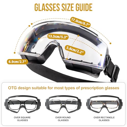ONETIGRIS OTG Tactical Goggles Over Glasses, Anti-Fog, ANSI Z87.1, 3 Lenses - color: Black