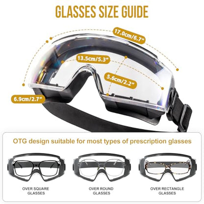 ONETIGRIS OTG Tactical Goggles Over Glasses, Anti-Fog, ANSI Z87.1, 3 Lenses - color: Black