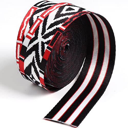 Nylon Webbing 1.5 Inch Colorful Ethnic Bohemian Webbing for Straps Purse Straps Backpack Straps Luggage-Single-Sided Pattern-38MM-1 1/2" (Red Black) - color: Red Black-6 Yards