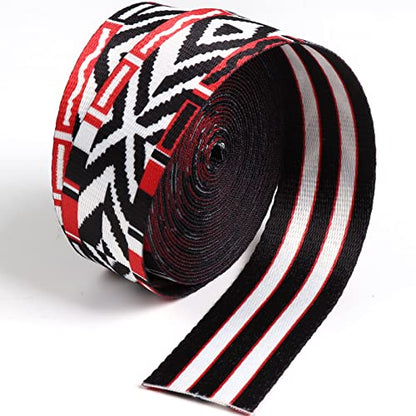 Nylon Webbing 1.5 Inch Colorful Ethnic Bohemian Webbing for Straps Purse Straps Backpack Straps Luggage-Single-Sided Pattern-38MM-1 1/2" (Red Black) - color: Red Black-6 Yards