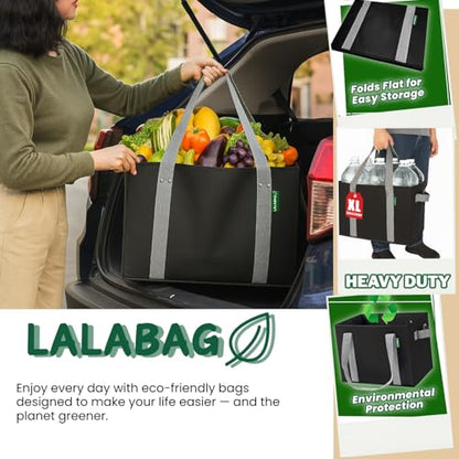 Reusable Grocery Bags (3 Pack ) - Heavy Duty Eco Tote Bags with Box Shape to Stand Up, Hold Up to 65 Lbs - Stay Open & Fold Flat - Foldable Reusable Shopping Bags with Long Handles & Hard Bottom - color: Black