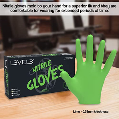 L3 Level 3 Nitrile Gloves - Professional Heavy Duty Disposable Gloves - Latex Free - Fits Snug - Box of 100 - color: Lime, size: Medium (Pack of 100)