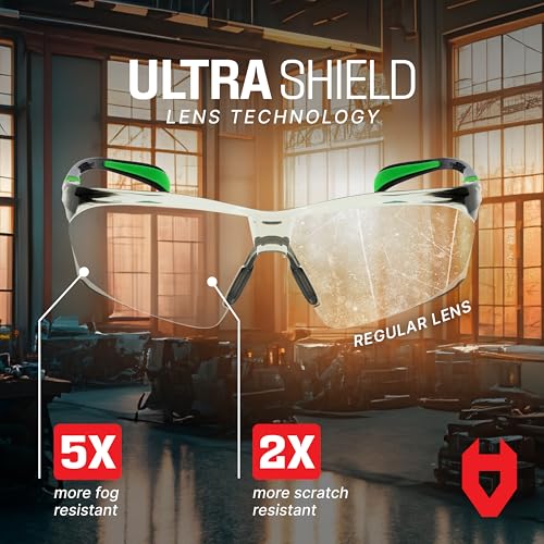 NoCry Lightly Tinted Anti Fog Safety Glasses for Men or Women with Scratch-Resistant Lenses - ANSI Z87.1 Certified with 100% UV Protection - Adjustable Temples and Nose Pad - Wraparound Design - color: Green & Black (In-out)