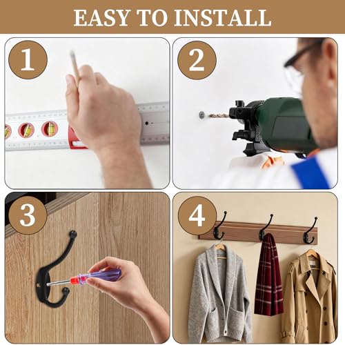 CBWLWJ 16 Pack Coat wall Hooks for Hanging, Durable Coat Hook Wall Mount, with Easy Installation Metal Closet Hooks, Living Rooms, Entrances, Bathrooms, Bedrooms(Black) - color: Black