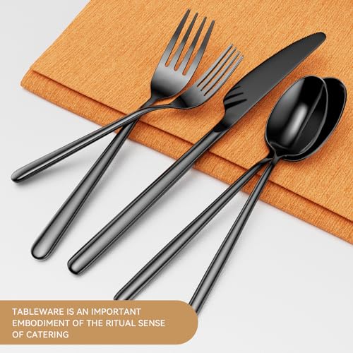 Oval Black 20-Piece Silverware Set, Forged Stainless Steel Flatware Set with European Design, Modern Cutlery Set, Service for 4, Dishwasher Safe