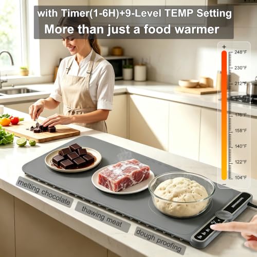 Food Warming Mat Small and Portable Soft Food Warmers for Home 120V - size: Grey-15*16-Small