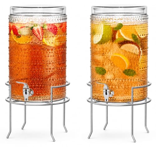2 PACK-2 Gallon Glass Drink Dispensers for Parties, Hobnail Drink Dispenser, Beverage Dispenser with Stand and Glass Lid, 100% Leakproof Spigot, Perfect For Parties And Daily Use - color: Clear - 2 Gallon 2 Pack