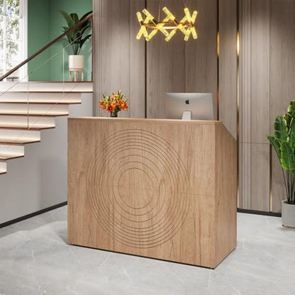 Tribesigns Reception Desk with Counter, Modern Front Desk Reception Room Table with Cable Grommet, 47 inch Retail Counter for Checkout, Lobby, Beauty Salon, Home Office Desk, Oak - color: Oak