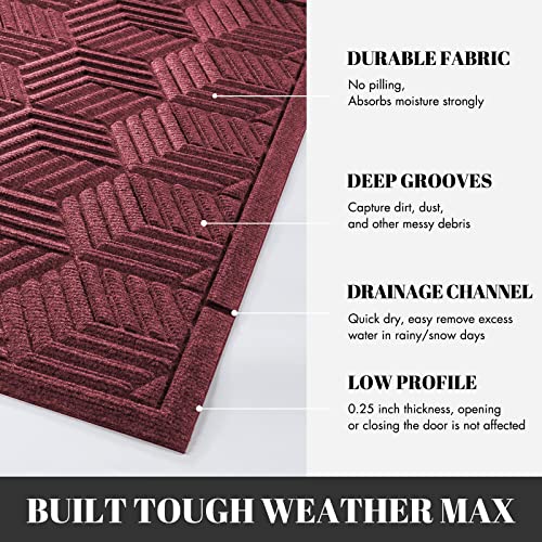 Yimobra Front Door Mat, All-Season Waterproof Outdoor Mat for Entrance with Drainage Holes, Heavy Duty Non-Slip Doormat for Garage Patio Entryway Indoor, 29.5x17, Red - color: Red, size: 29.5x17 Inch