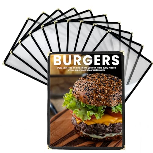8.5 x 11 Inch Menu Covers 10 Pack Double Stitched Menu Sleeves Single Page Menu Holder Two Clear Viewing Surfaces Restaurant Menu Covers - size: 10 Pack (1 Page, 2 View)
