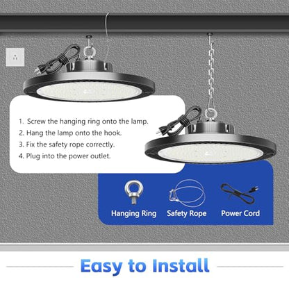 400W UFO Led High Bay Light - Super Bright Waterproof Shop Light for Garage, High Bay Led Shop Lights Commercial Bay Lights for Factory Barn Gym Warehouse Workshop (4 Packs)