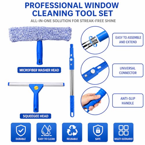 120“Professional Squeegee Window Cleaning Kit with Extension Pole - style: 120"Window Squeegee