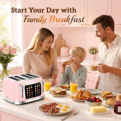 Retro Toaster 4 Slice Wide Slot Touch Screen, Blush Pink - color: Blush Pink