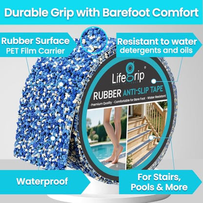 LifeGrip Rubber Anti Slip Tape, 4" x15' Waterproof Grip Tape for Pool, Blue - color: Blue, size: 4" X 15'