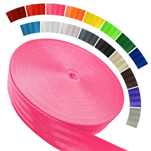 Polyester Webbing Strap 16+Colors – 1"&1.5"&1.9" – 16.5 25 33 55 Yards Heavy Duty Webbing Roll, Flat Webbing Strap for Indoor&Outdoor Gear, DIY Crafting, Repairing - color: Pink, size: 1.5"-55 yards