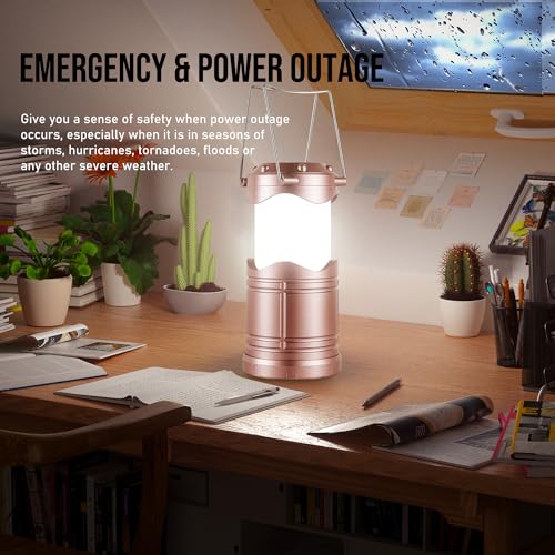 Lichamp LED Camping Lantern, 4 Pack Battery Powered Flashlight for Power Outages, Portable Collapsible Hanging Light Essential for Home, Outdoor, Emergency Lamp Survival Kit Gear for Hurricane, C3 - color: Silver, Gold, Rose Gold, Burgundy