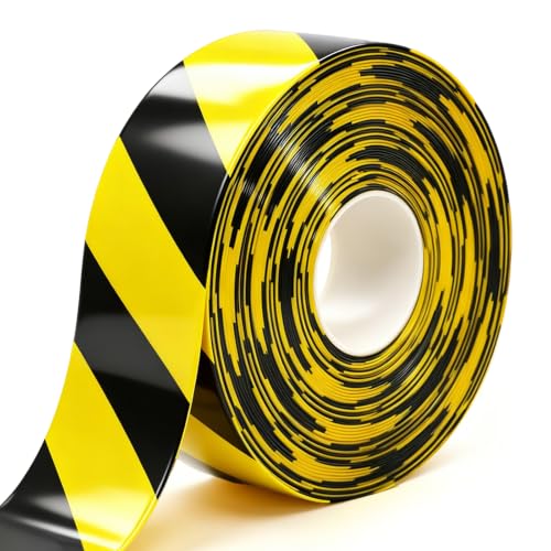 Yellow and Black Floor Marking Tape, 1.1mm Extra Thick Industrial Safety Tape, 2 In Width x 100FT, Warning Tape for Warehouse, Concrete, Harsh Conditions, Forklift, High Traffic Floors (2, Inches) - color: Black, size: 2 Inch x 100 FT