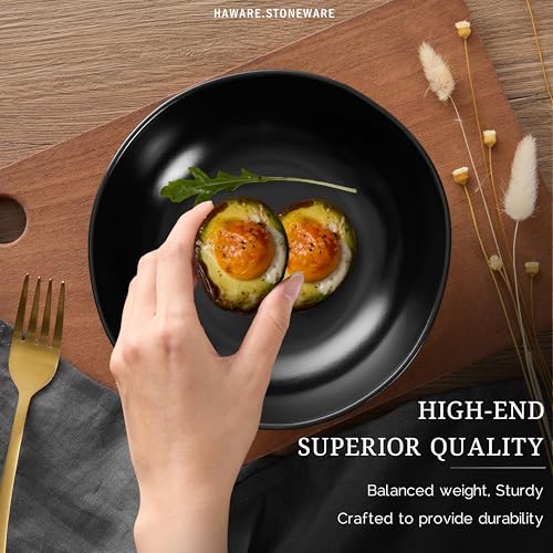 HaWare Plates and Bowls Set, Stoneware Dinnerware Sets, 18-Piece - color: Matte Black, size: 18 Pieces- Service for 6